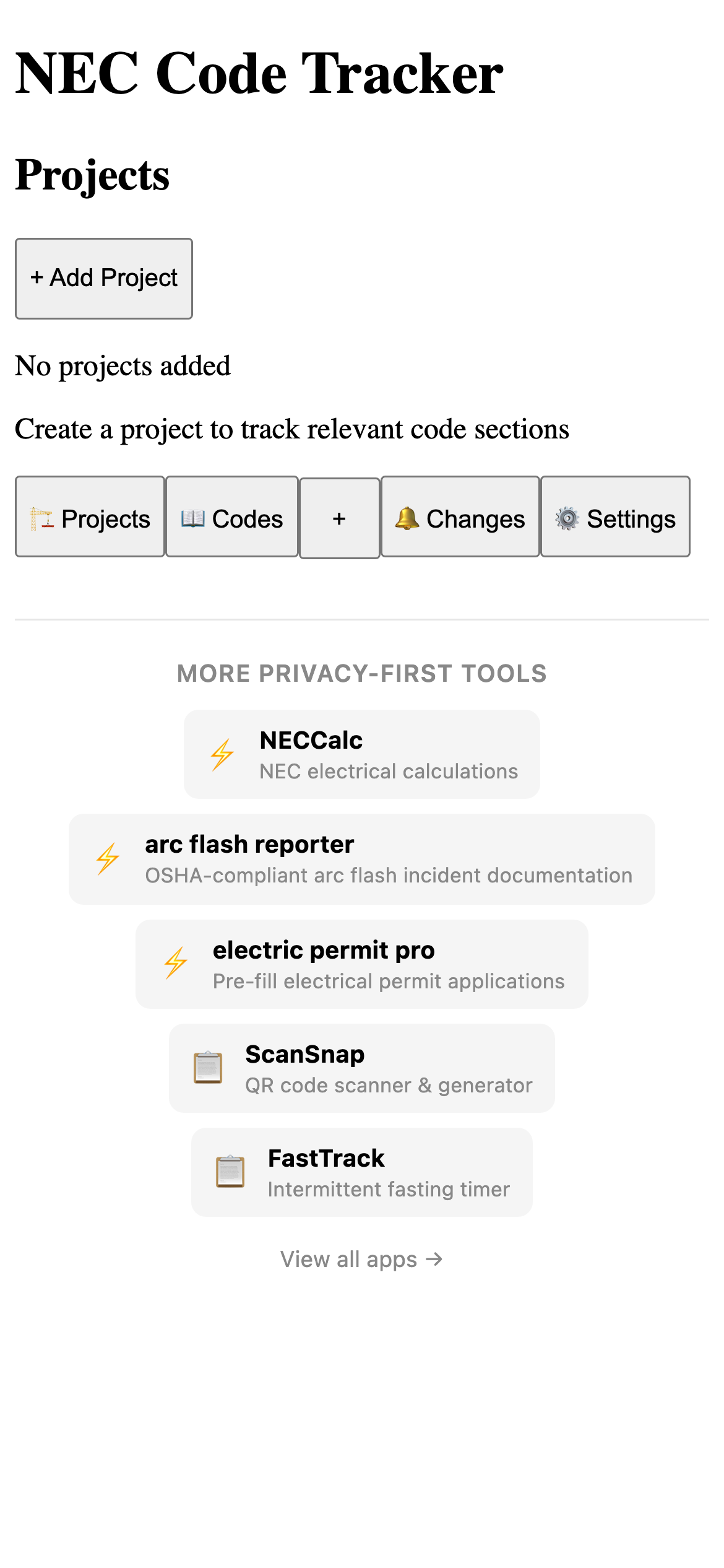 NEC Code Tracker Pro main interface